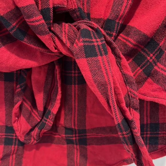 Herve Bernard tie front red and black plaid button down - Picture 3 of 3